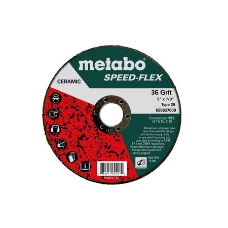 METABO Resin Fiber Disc 5" Speed-Flex Ceramic 36 Grit, 7/8", T29 Fiberglass 655837000